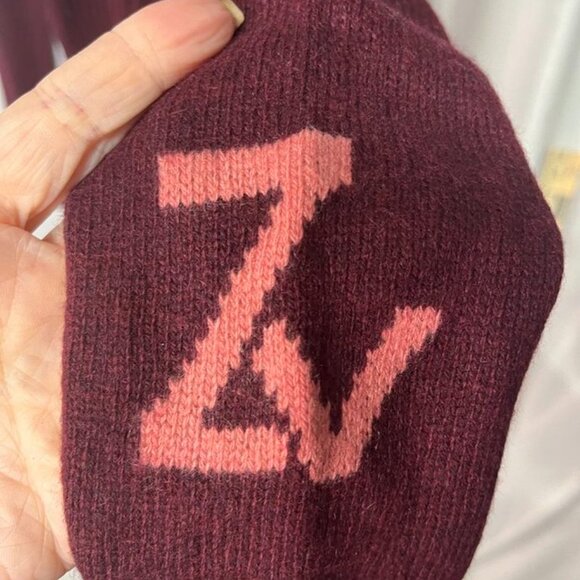 Zadig & Voltaire Burgundy V-Neck Sweater Italy – Monogrammed Sleeve (Est. Small) - Picture 3 of 8
